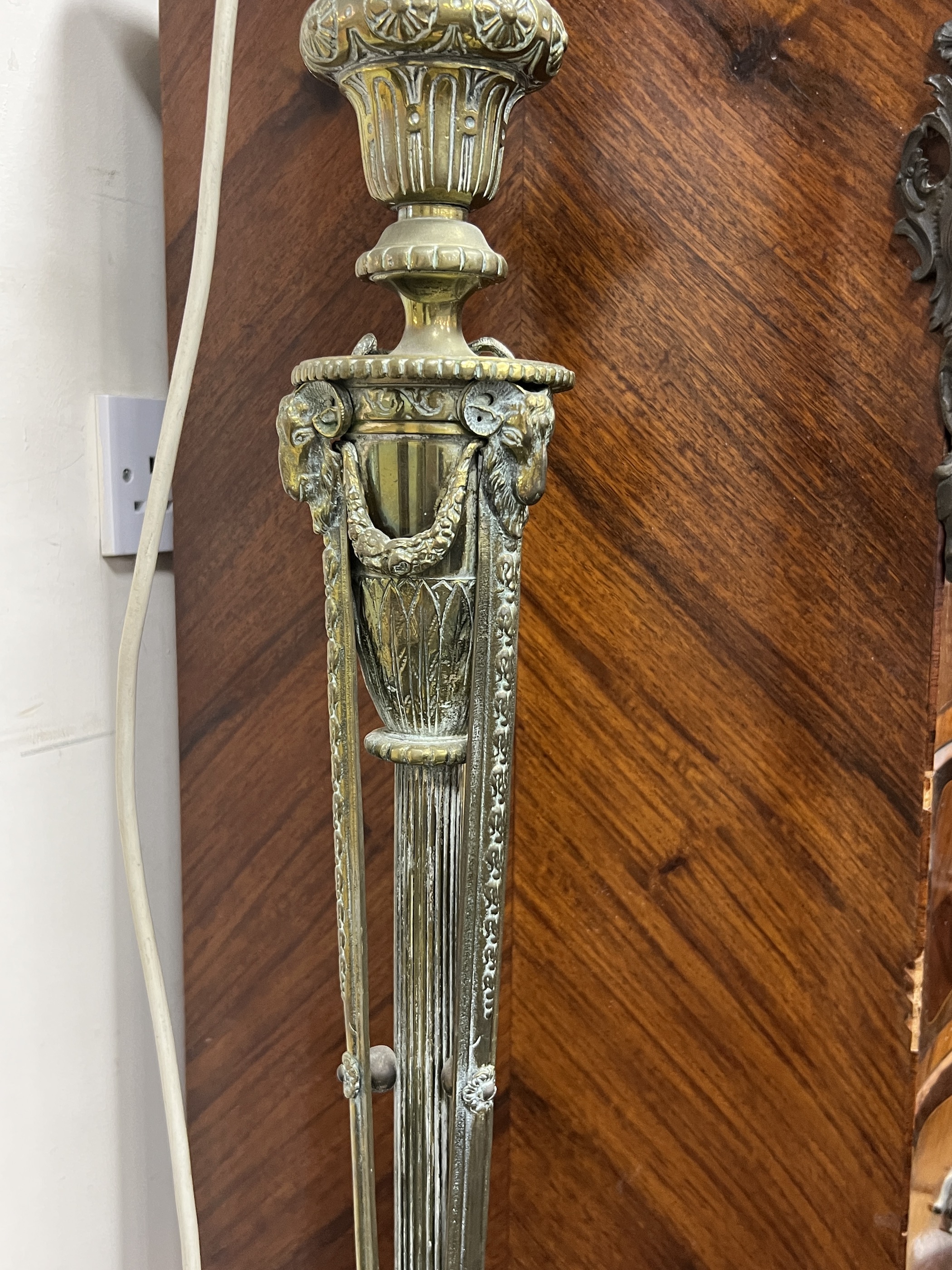 An Empire style brass lamp standard, height including fittings 150cm